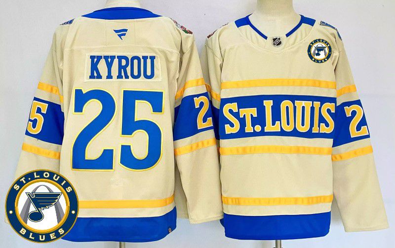 Men St.Louis Blues #25 Kyrou Cream Fanatics 2025 NHL Jersey style 4